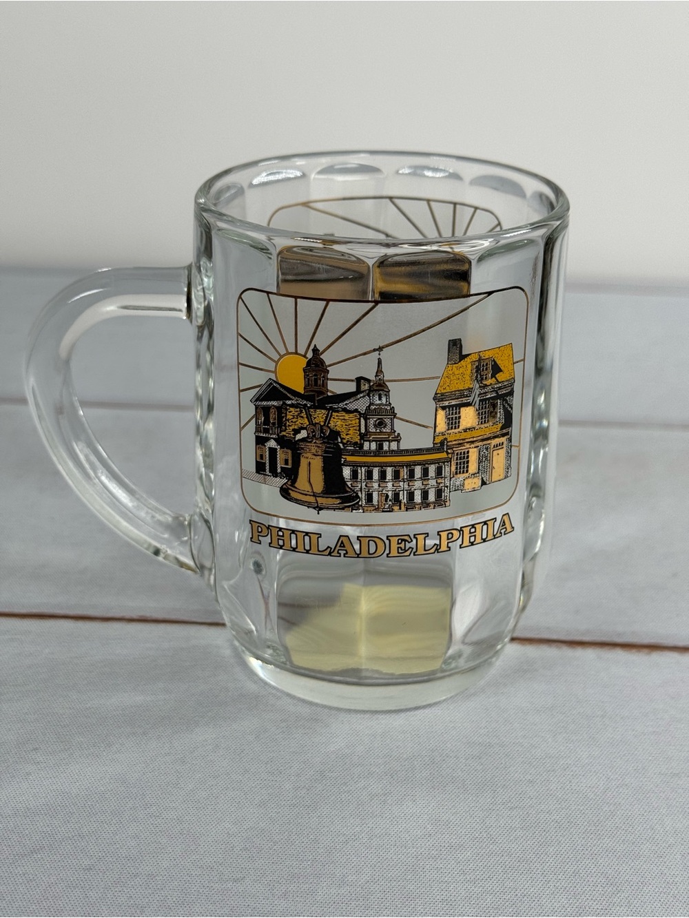 Vintage Philadelphia Souvenir Glass Mug Liberty Bell Independence Hall